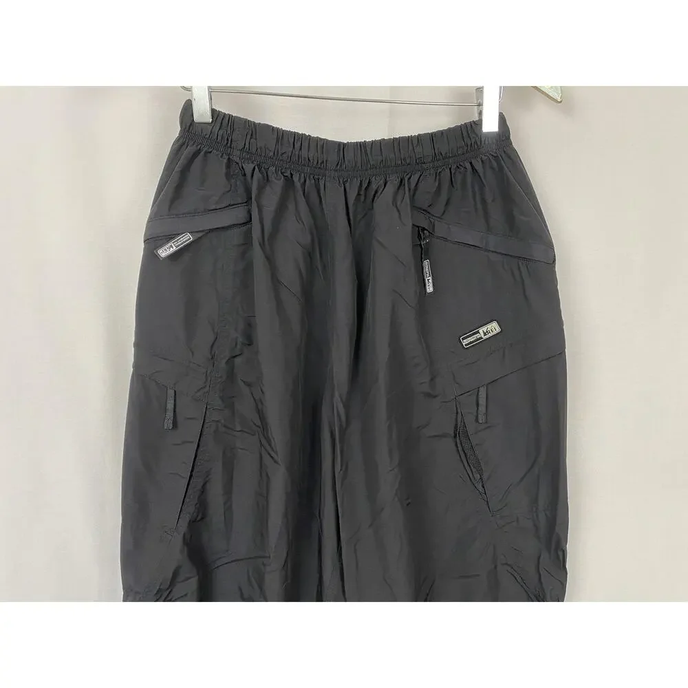 REI Windbreaker Pant Mens Large Black Nylon Hiking Elastic Waist Zip Pockets 32L